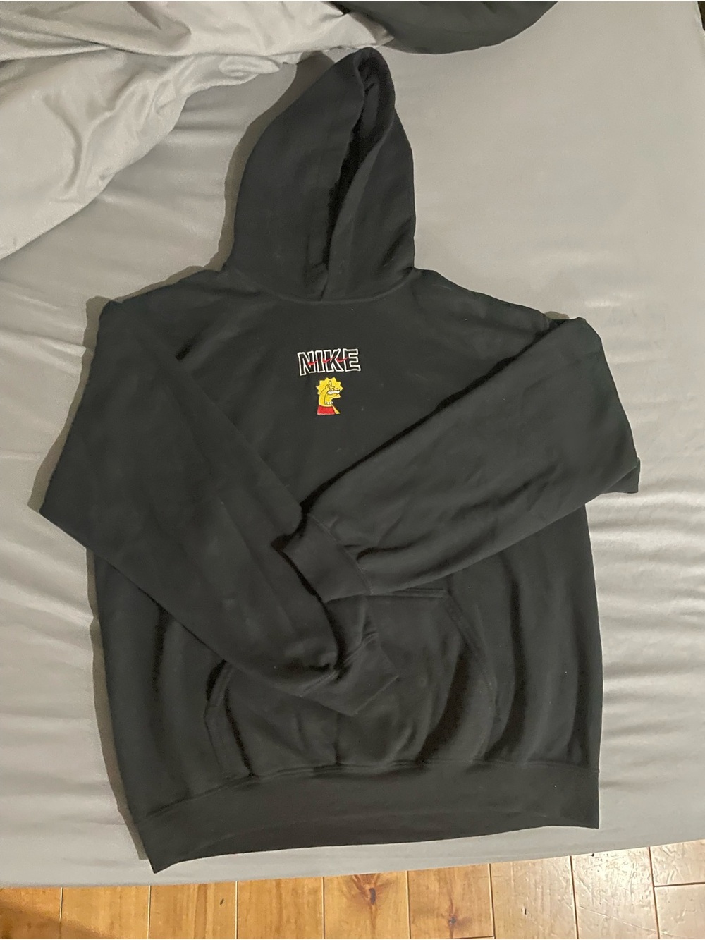 Nike x Lisa Simpson Custom Embroidered Hoodie Black Pullover Sweatshirt Large